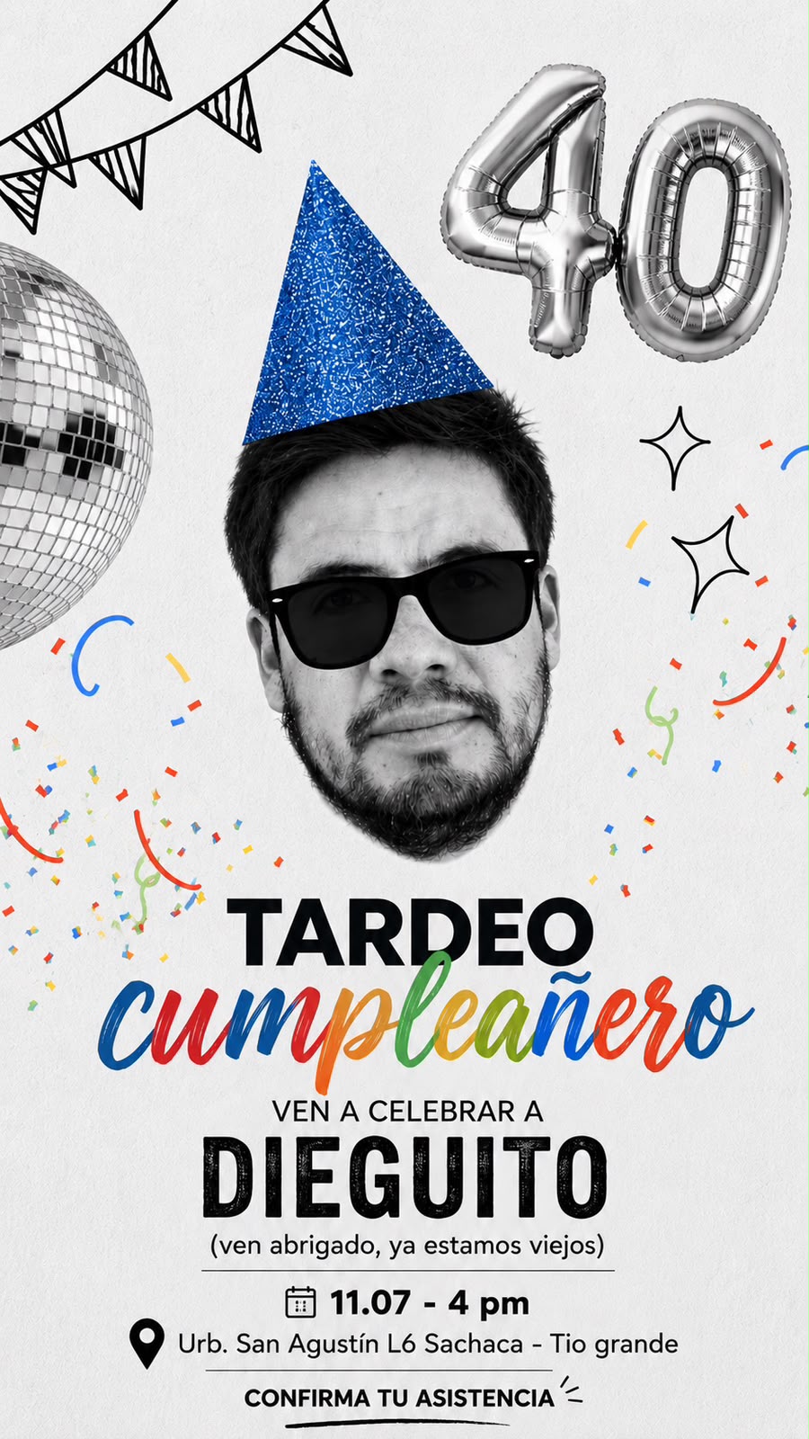 Invitación original del tardeo cumpleañero de Dieguito